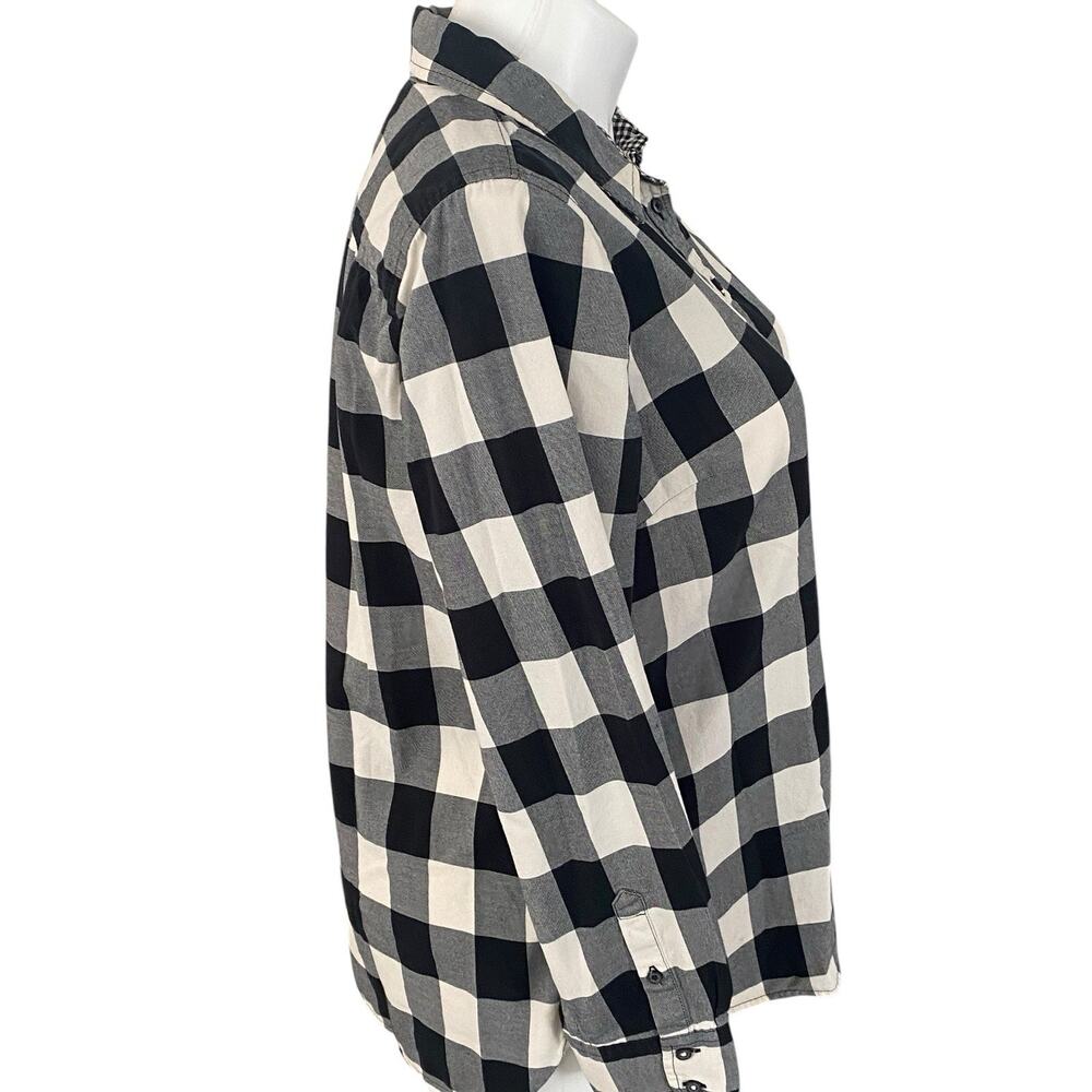 XL TALBOTS Black Plaid Buffalo Check Button Up Dress Shirt Cotton EUC - Picture 5 of 9